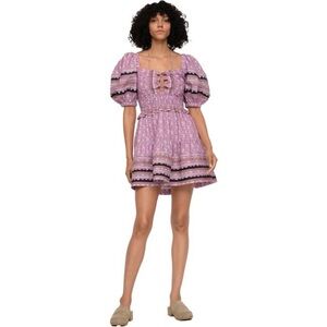 Sea New York Perry Puff Sleeve Mini Dress in Lilac Cotton